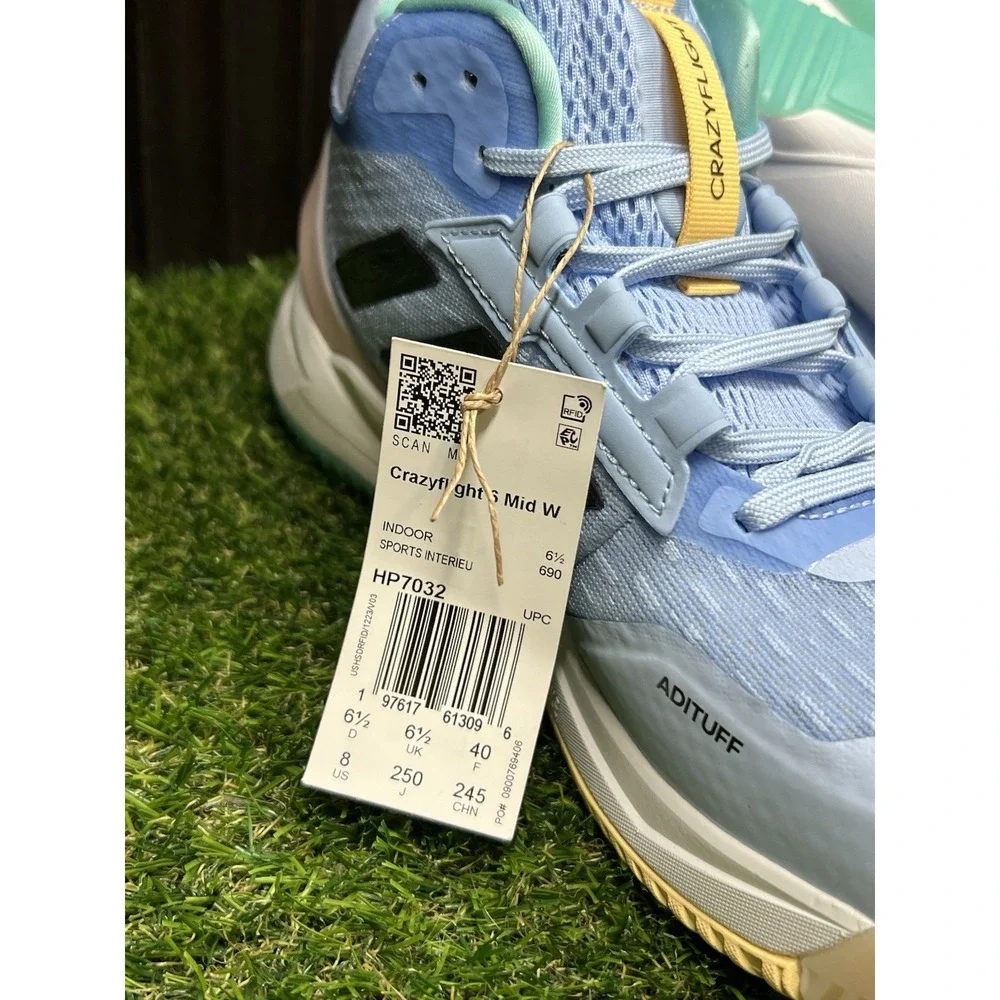 Size 8 - adidas Crazyflight 6 Indoor Mid Glow Blue Womens HP7032